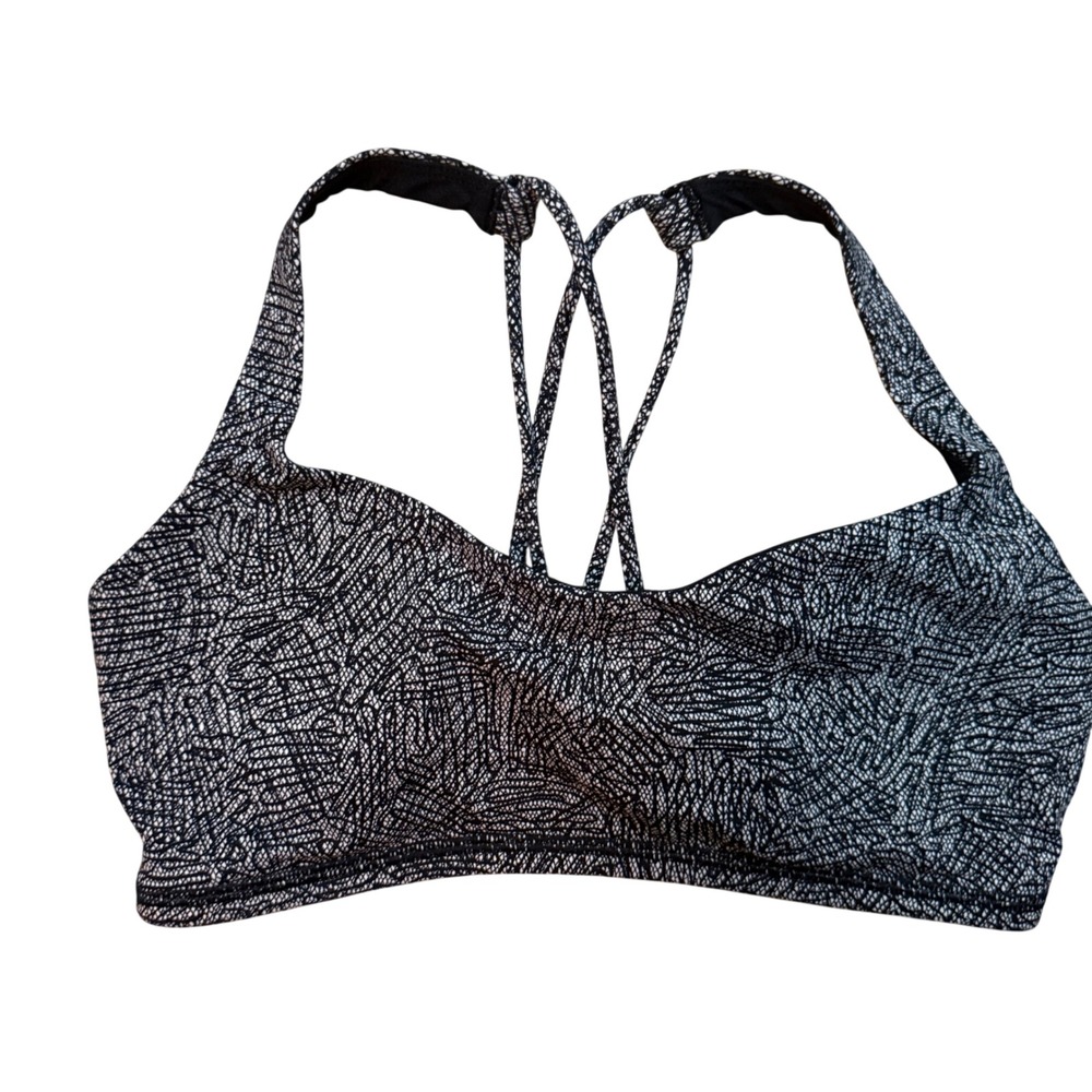 Lululemon Free to Be Sports‎ Bra Black White Geometric Print Strappy Back Size 6